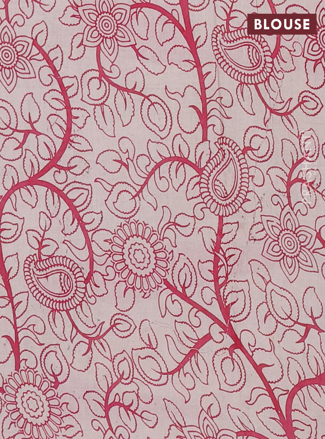 Kalamkari cotton saree black and pink with allover prints and printed border