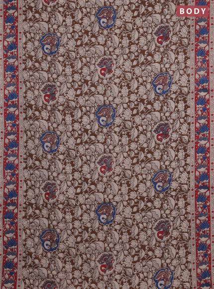 Kalamkari cotton saree brown and maroon with allover prints and printed border