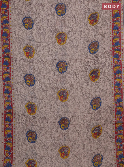 Kalamkari cotton saree beige and maroon with allover prints and printed border