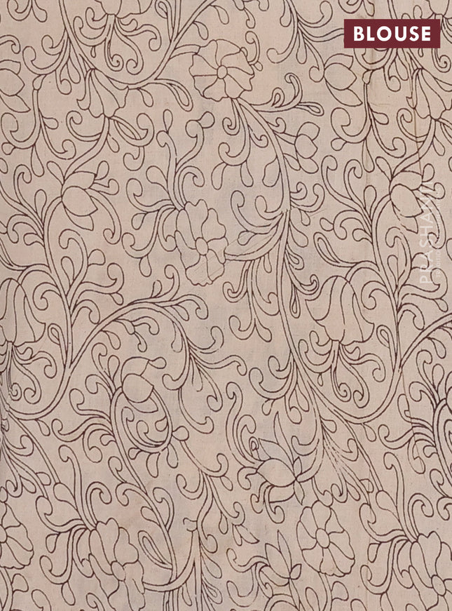 Kalamkari cotton saree black and beige with allover prints and long printed border