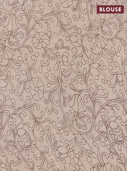 Kalamkari cotton saree light green and beige with allover prints and long printed border