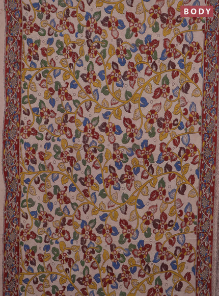 Kalamkari cotton saree beige and maroon with allover prints and printed border