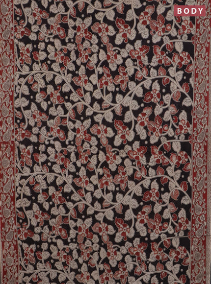 Kalamkari cotton saree black and beige with allover prints and printed border