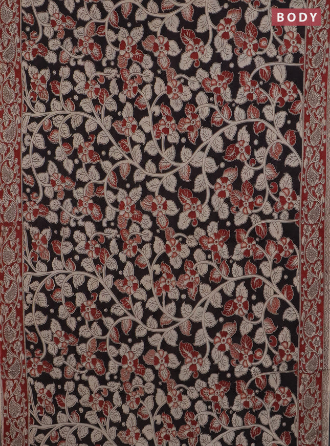 Kalamkari cotton saree black and beige with allover prints and printed border