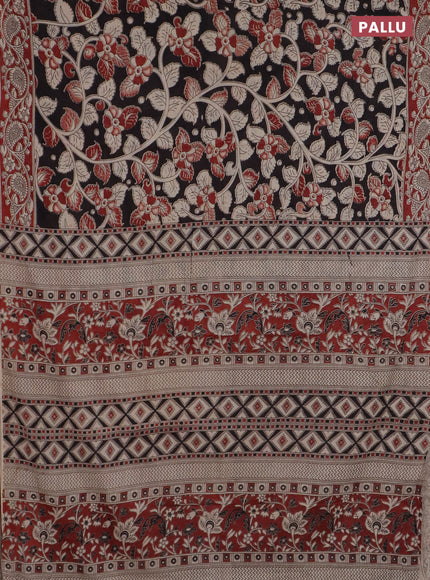 Kalamkari cotton saree black and beige with allover prints and printed border