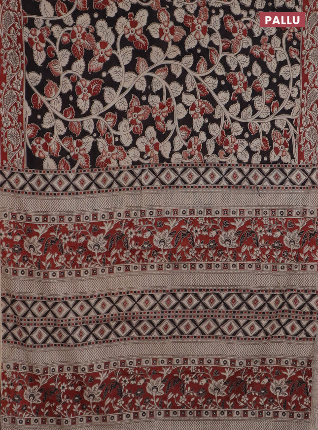 Kalamkari cotton saree black and beige with allover prints and printed border