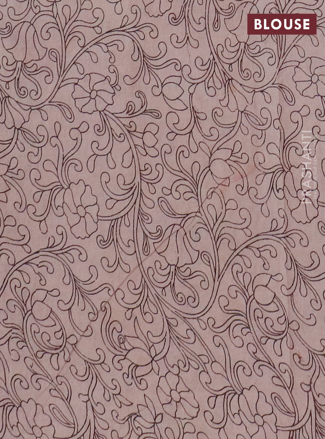Kalamkari cotton saree maroon shade and yellow with allover prints and printed border