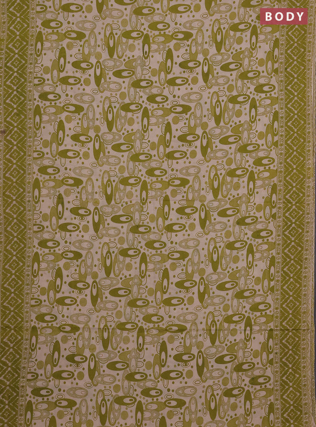 Kalamkari cotton saree light green and beige with allover geomatric prints and printed border