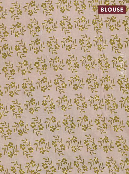 Kalamkari cotton saree light green and beige with allover geomatric prints and printed border