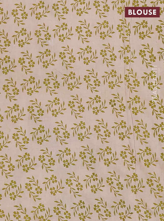 Kalamkari cotton saree light green and beige with allover geomatric prints and printed border