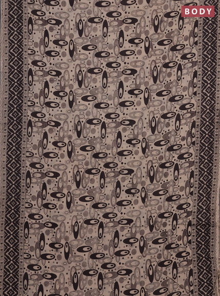 Kalamkari cotton saree black and beige with allover geomatric prints and printed border