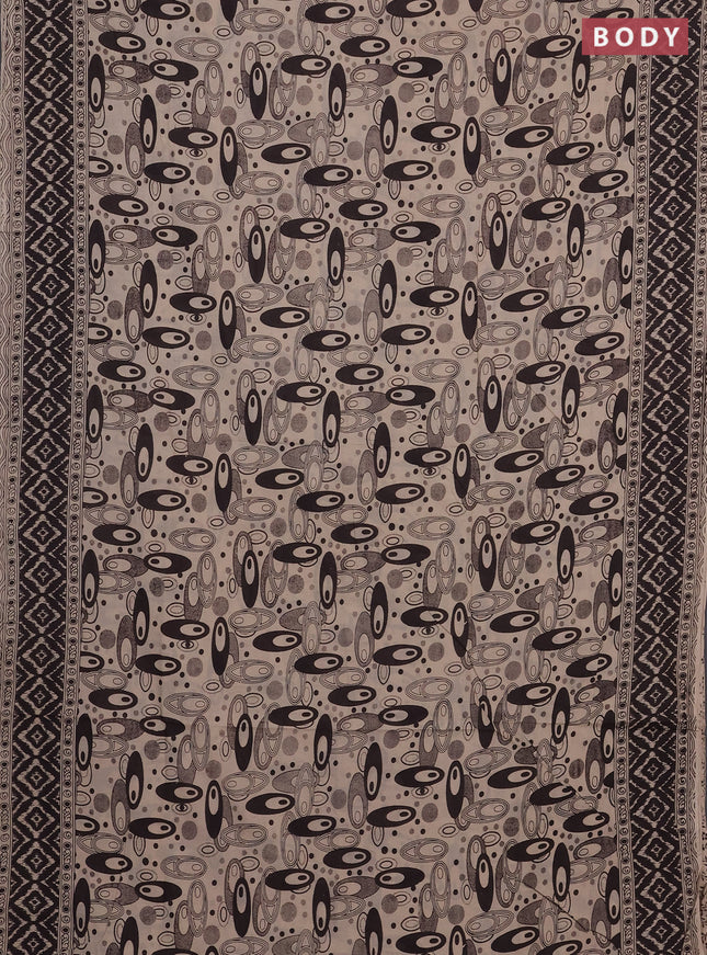 Kalamkari cotton saree black and beige with allover geomatric prints and printed border