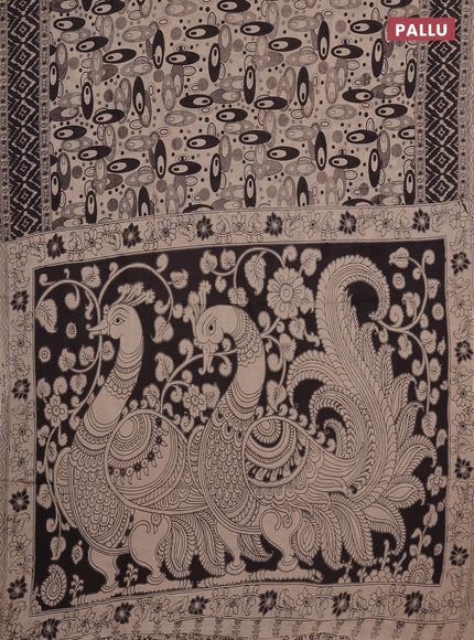Kalamkari cotton saree black and beige with allover geomatric prints and printed border