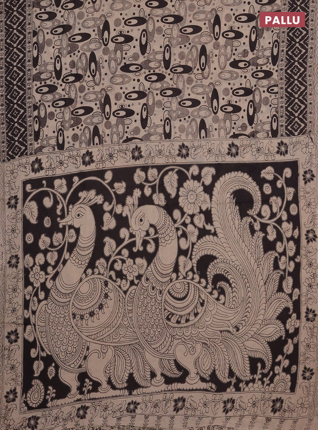 Kalamkari cotton saree black and beige with allover geomatric prints and printed border
