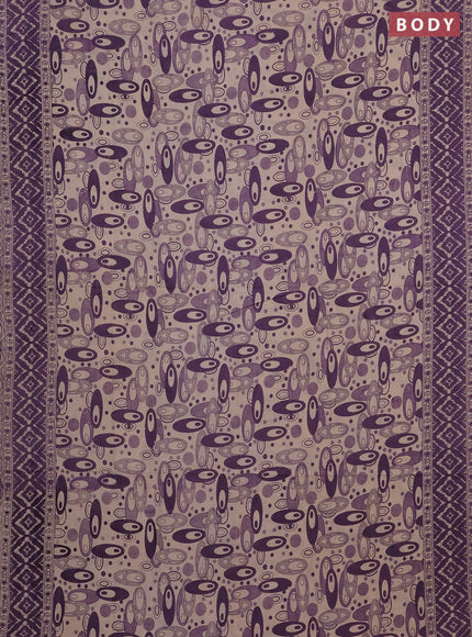 Kalamkari cotton saree purple and beige with allover geomatric prints and printed border