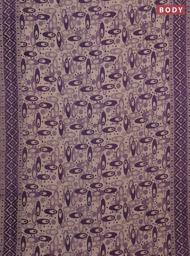 Kalamkari cotton saree purple and beige with allover geomatric prints and printed border