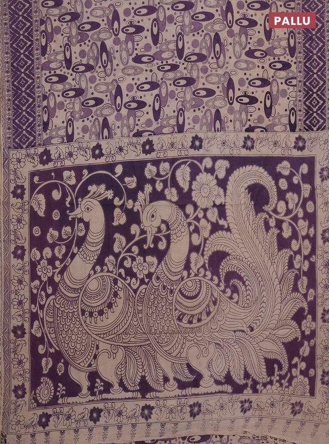 Kalamkari cotton saree purple and beige with allover geomatric prints and printed border