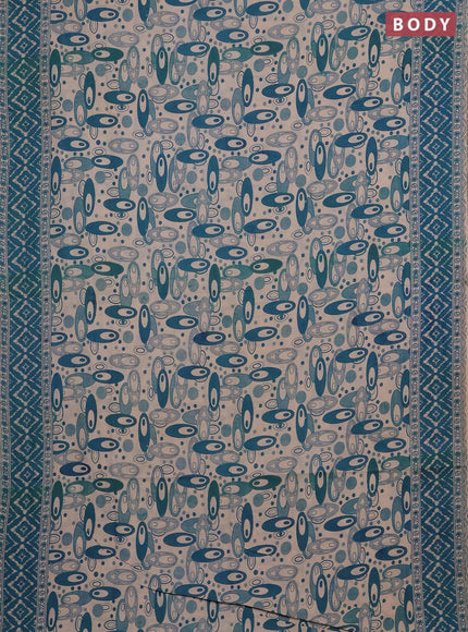 Kalamkari cotton saree teal green and beige with allover geomatric prints and printed border