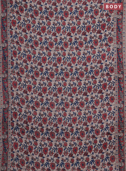 Kalamkari cotton saree beige and pink with allover prints and printed border