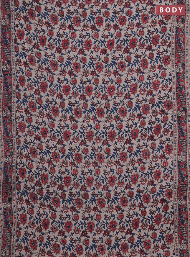 Kalamkari cotton saree beige and pink with allover prints and printed border