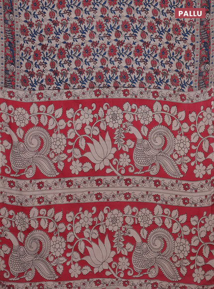 Kalamkari cotton saree beige and pink with allover prints and printed border