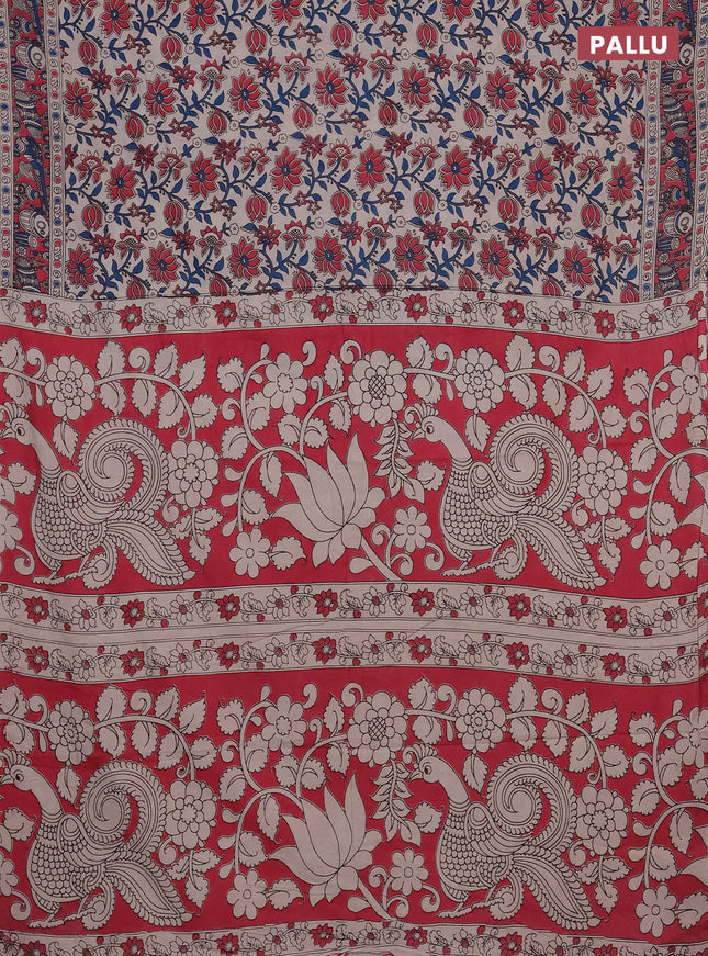 Kalamkari cotton saree beige and pink with allover prints and printed border
