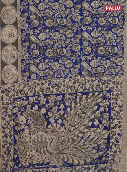 Kalamkari cotton saree blue and grey with allover prints and printed border