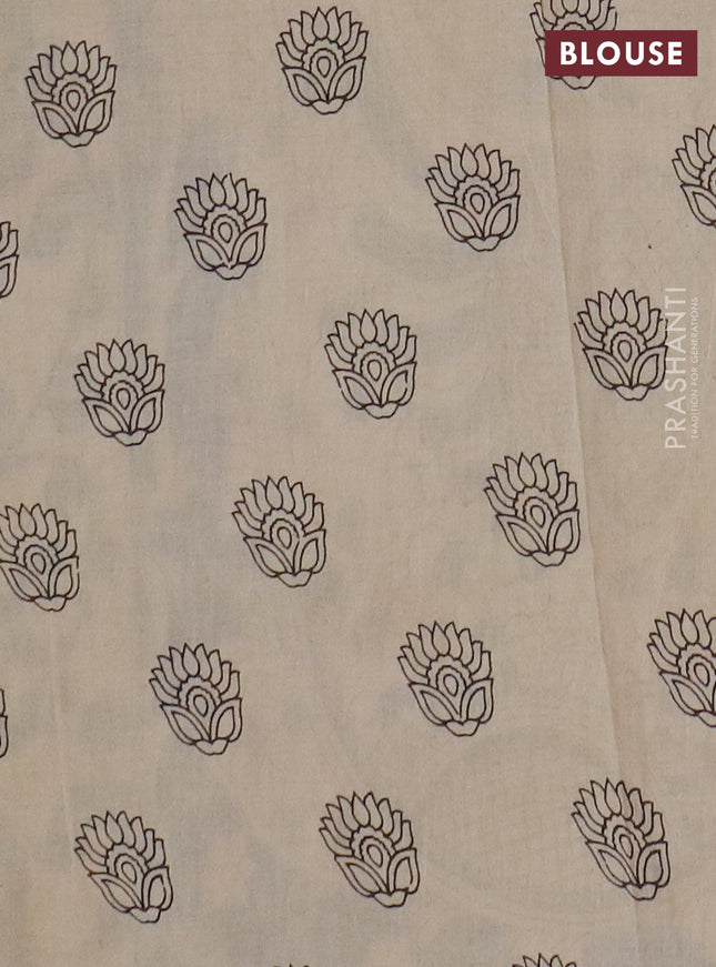 Kalamkari cotton saree blue and grey with allover prints and printed border