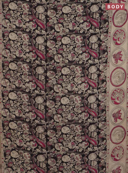 Kalamkari cotton saree black and beige with allover prints and printed border
