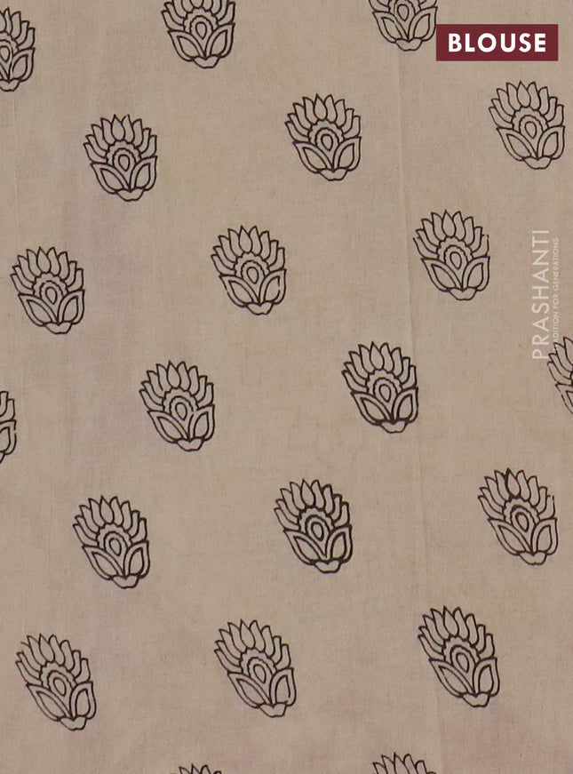 Kalamkari cotton saree black and beige with allover prints and printed border