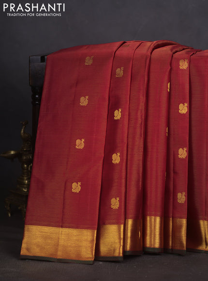 Pure kanchipuram silk saree maroon and dual shade of green with allover vairosi pattern & zari buttas and rich zari woven border
