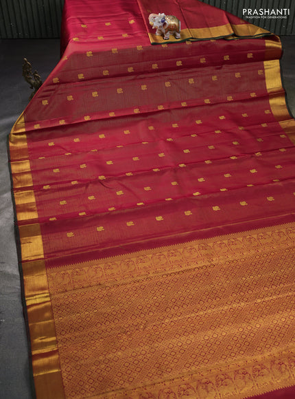Pure kanchipuram silk saree maroon and dual shade of green with allover vairosi pattern & zari buttas and rich zari woven border