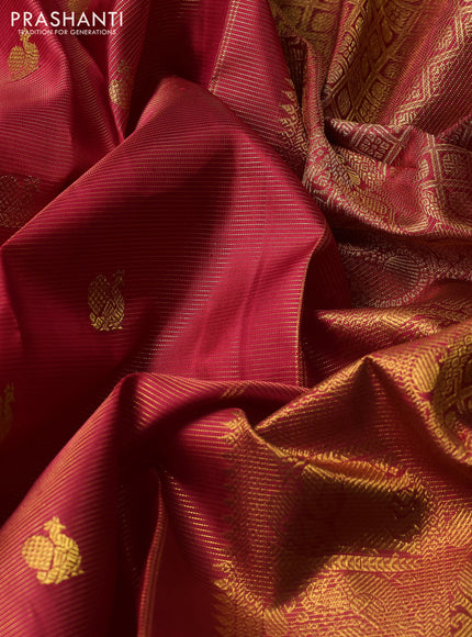 Pure kanchipuram silk saree maroon and dual shade of green with allover vairosi pattern & zari buttas and rich zari woven border