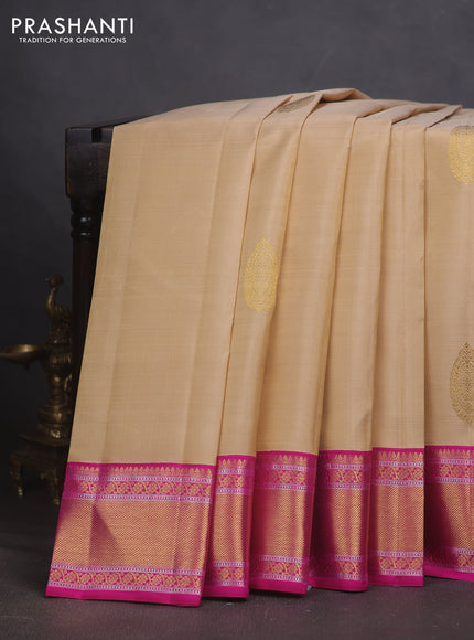 Pure kanchipuram silk saree cream and pink with zari woven buttas and rich zari woven border
