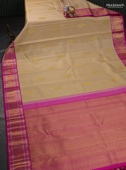 Pure kanchipuram silk saree cream and pink with zari woven buttas and rich zari woven border