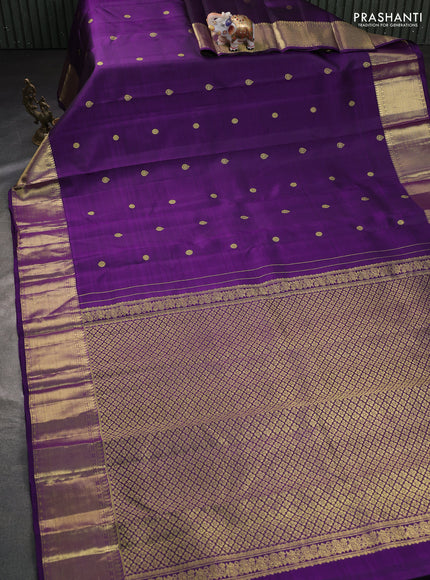 Pure kanchipuram silk saree violet with zari woven buttas and rich zari woven border