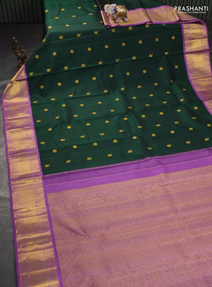 Pure kanchipuram silk saree bottle green and lavender shade with annam & rudhraksha zari woven buttas and zari woven border