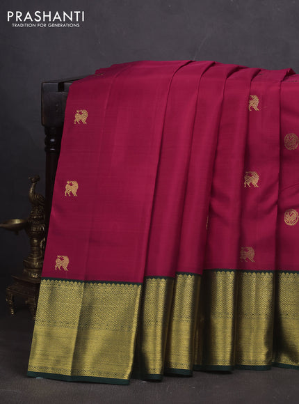 Pure kanchipuram silk saree pink and bottle green with zari woven buttas and rich zari woven korvai border