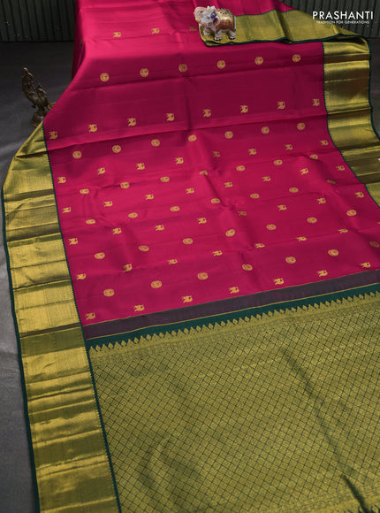 Pure kanchipuram silk saree pink and bottle green with zari woven buttas and rich zari woven korvai border