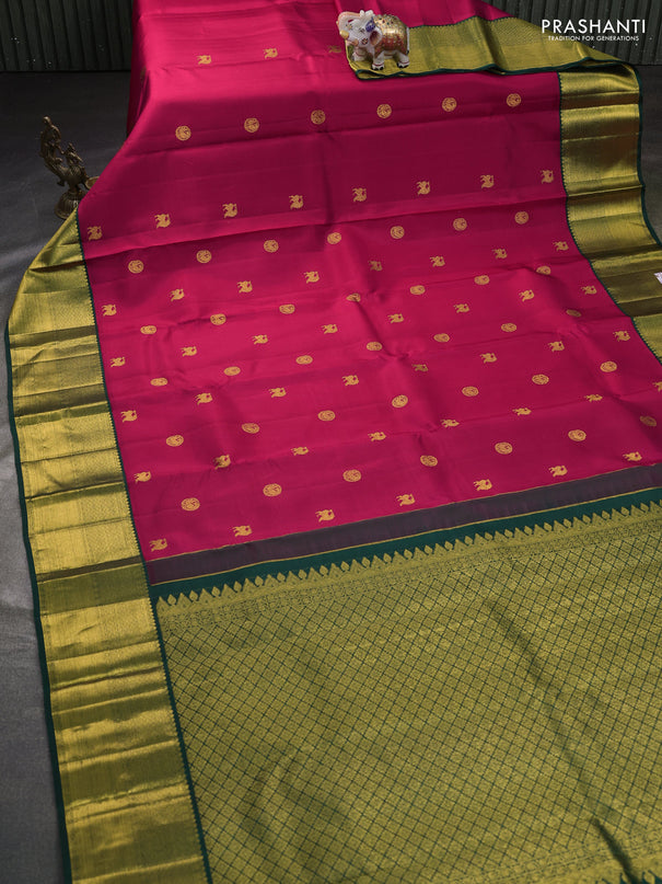 Pure kanchipuram silk saree pink and bottle green with zari woven buttas and rich zari woven korvai border