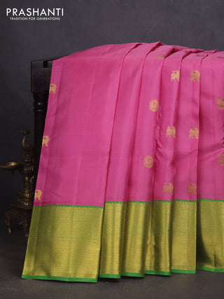 Pure kanchipuram silk saree pink and green with zari woven buttas and rich zari woven korvai border