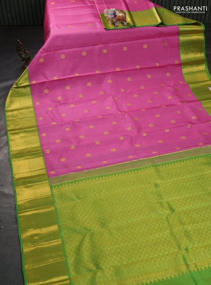 Pure kanchipuram silk saree pink and green with zari woven buttas and rich zari woven korvai border