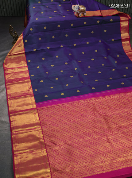 Pure kanchipuram silk saree dual shade of violet and pink with zari woven buttas and long zari woven border