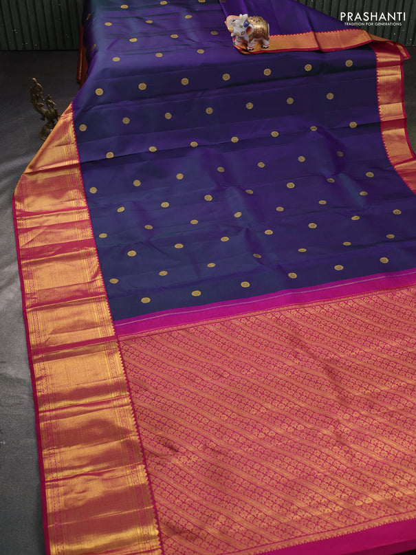 Pure kanchipuram silk saree dual shade of violet and pink with zari woven buttas and long zari woven border