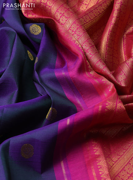 Pure kanchipuram silk saree dual shade of violet and pink with zari woven buttas and long zari woven border