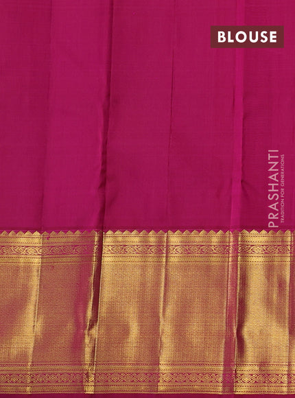 Pure kanchipuram silk saree bottle green and pink with zari woven buttas and long zari woven border