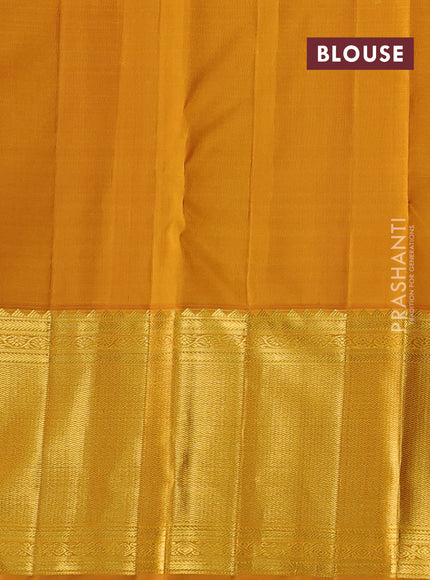 Pure kanchipuram silk saree dual shade of wine and mustard yellow with rudhraksha zari woven buttas and long zari woven border