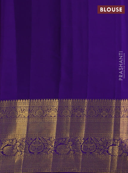 Pure kanchipuram silk saree orange and violet with zari woven buttas and long zari woven border