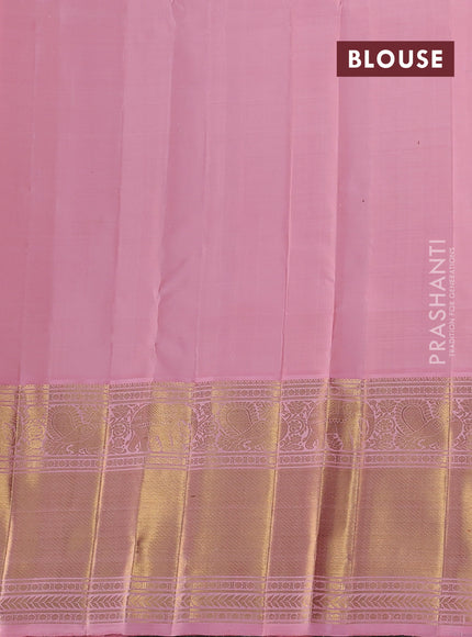 Pure kanchipuram silk saree violet and peach shade with zari woven buttas and long zari woven korvai border