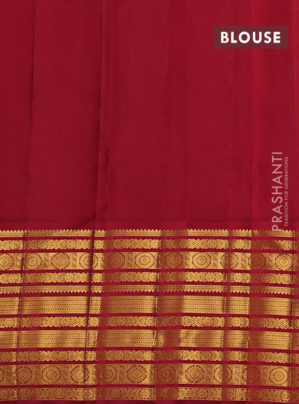 Pure kanchipuram silk saree peach shade and maroon with allover gold & silver zari weaves and long zari woven border